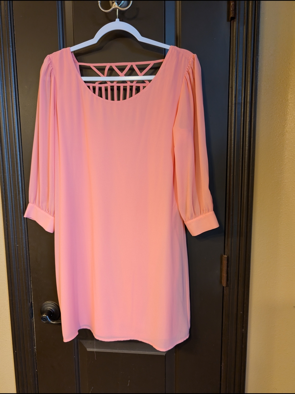 Women's Pink Shift Dress with Back Strap Detail